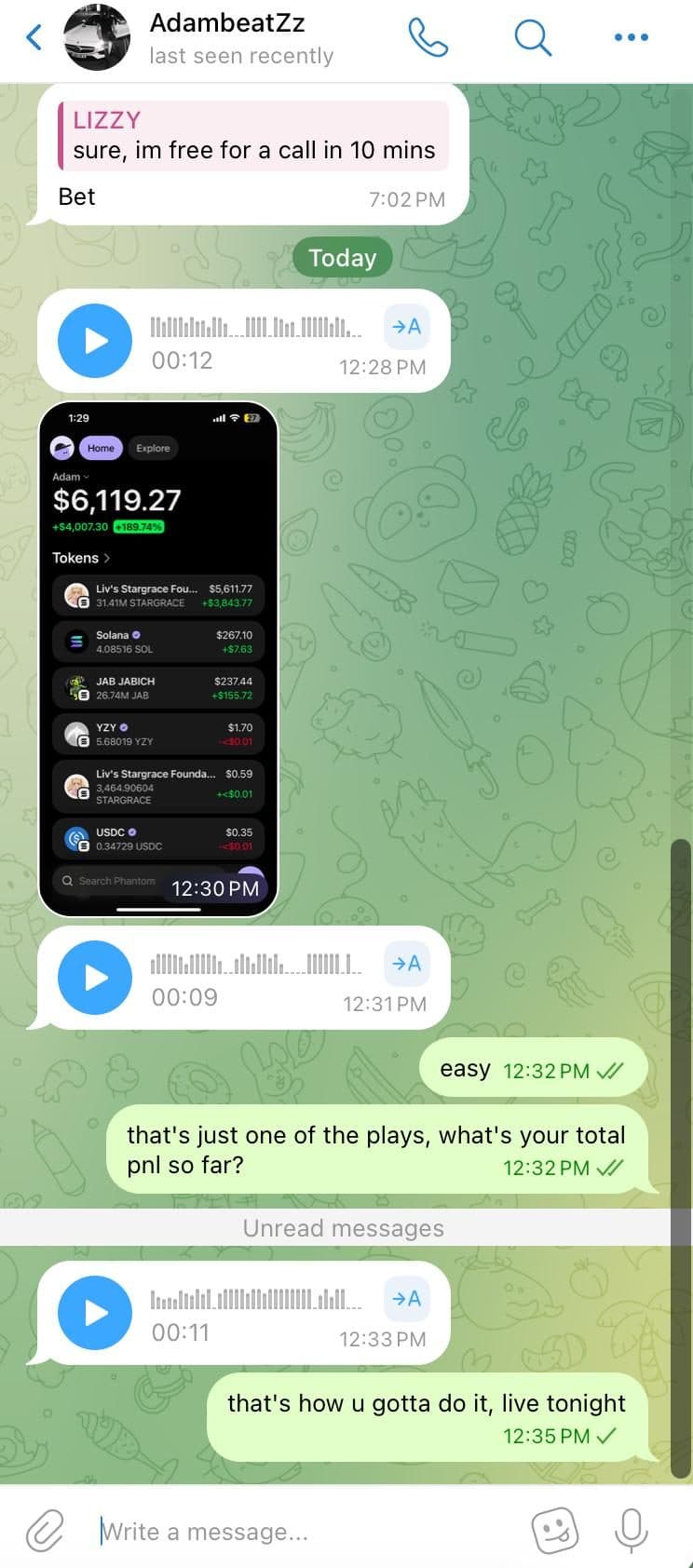 Screenshot van een communitylid dat portfoliowinst rapporteert dankzij $LIZZY