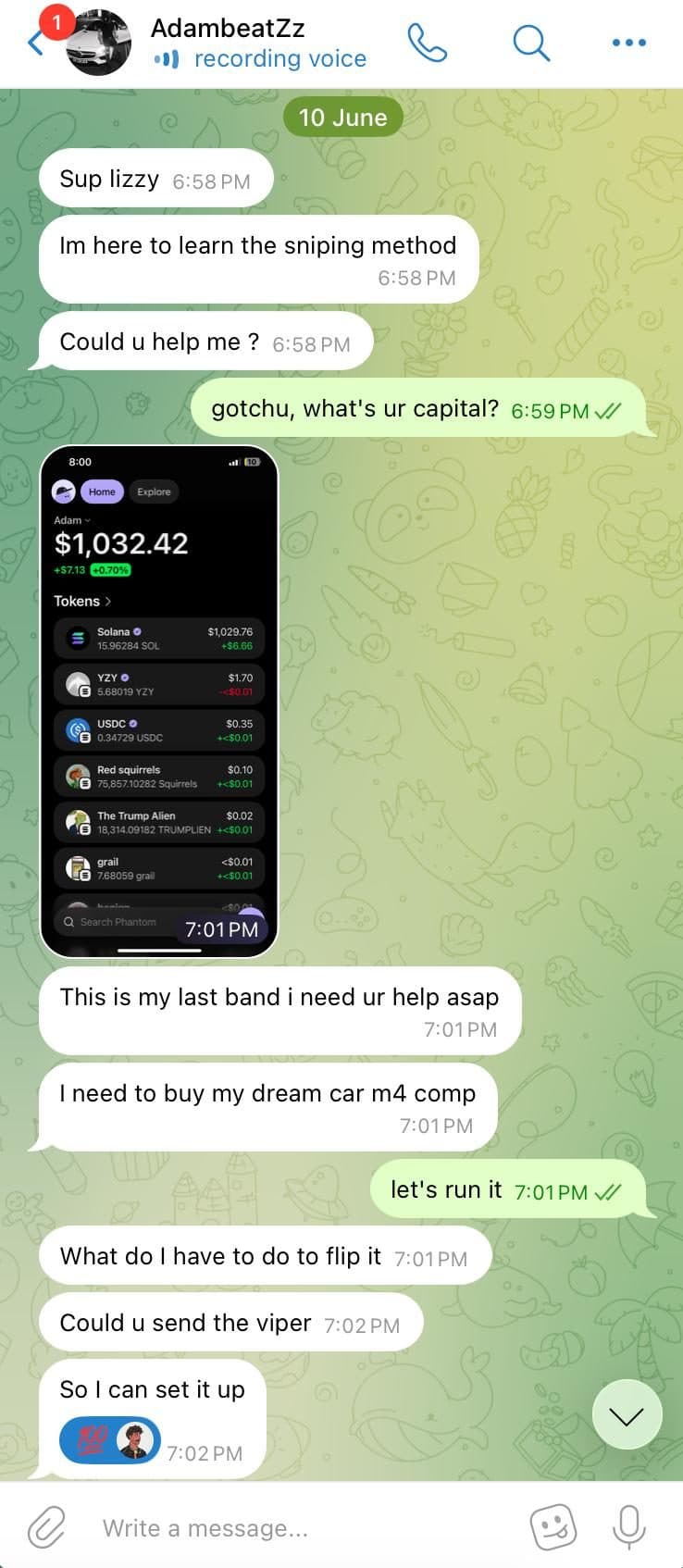 Screenshot van een communitylid dat portfoliowinst rapporteert dankzij $LIZZY