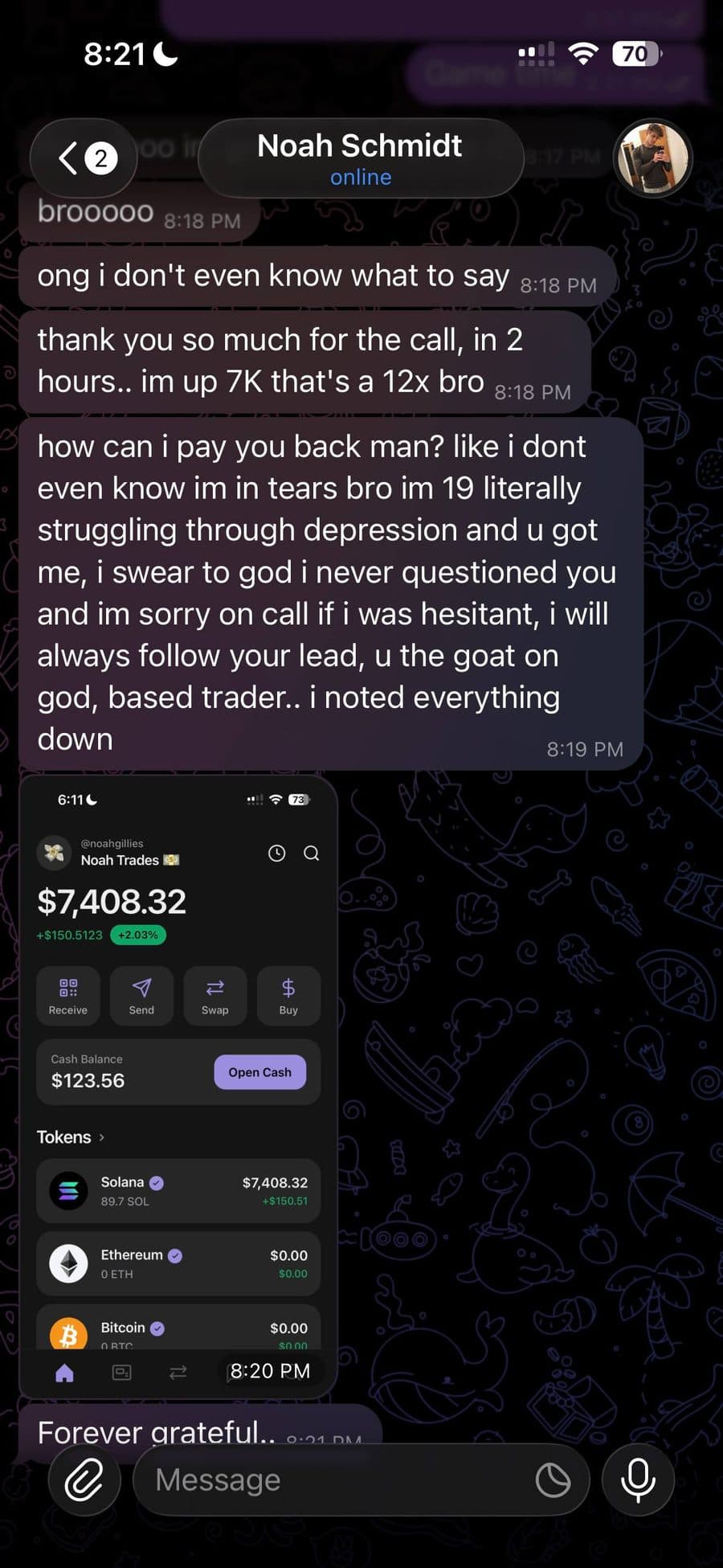 Screenshot van een communitylid dat portfoliowinst rapporteert dankzij $LIZZY
