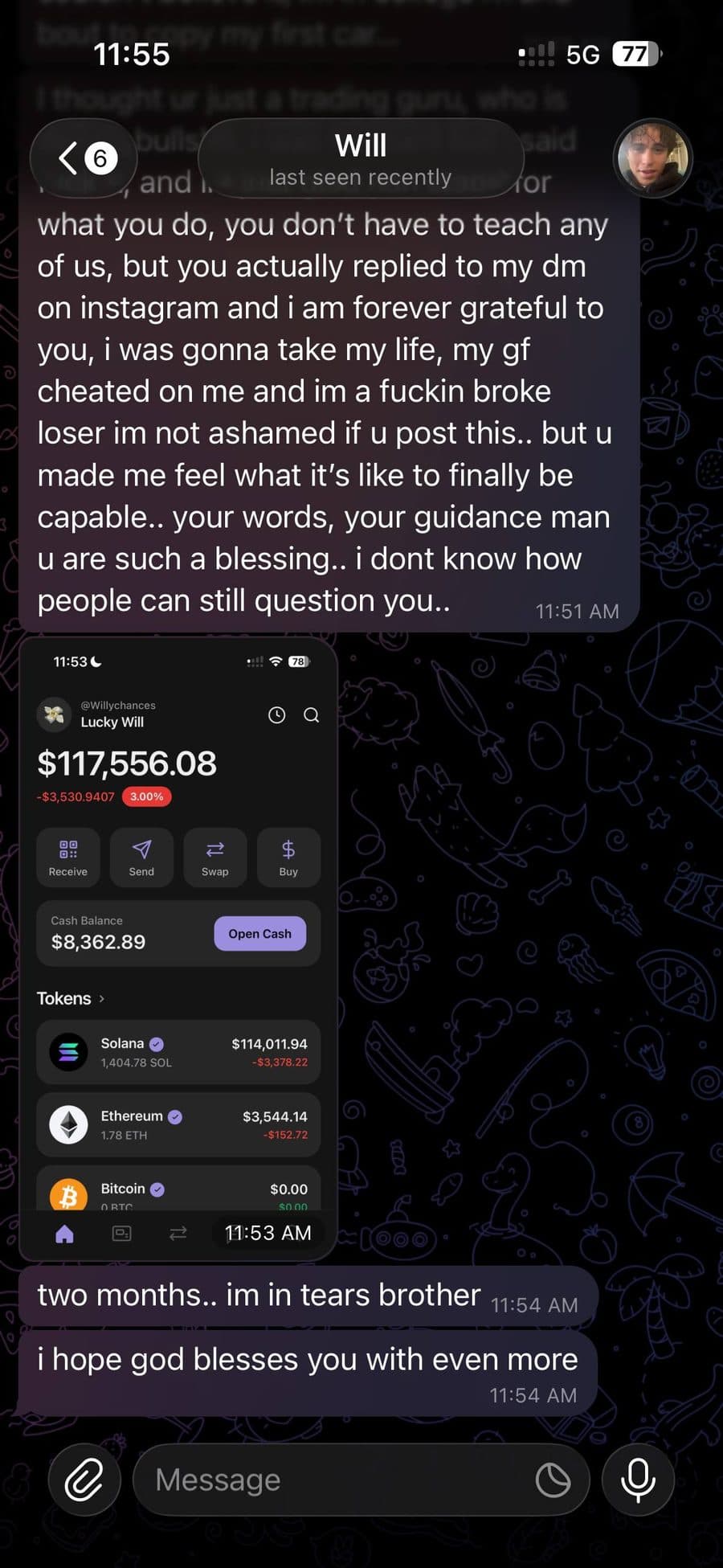 Screenshot van een communitylid dat portfoliowinst rapporteert dankzij $LIZZY