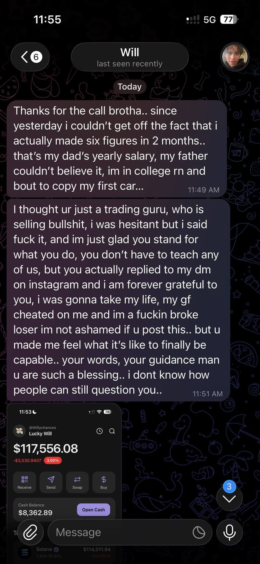 Screenshot van een communitylid dat portfoliowinst rapporteert dankzij $LIZZY