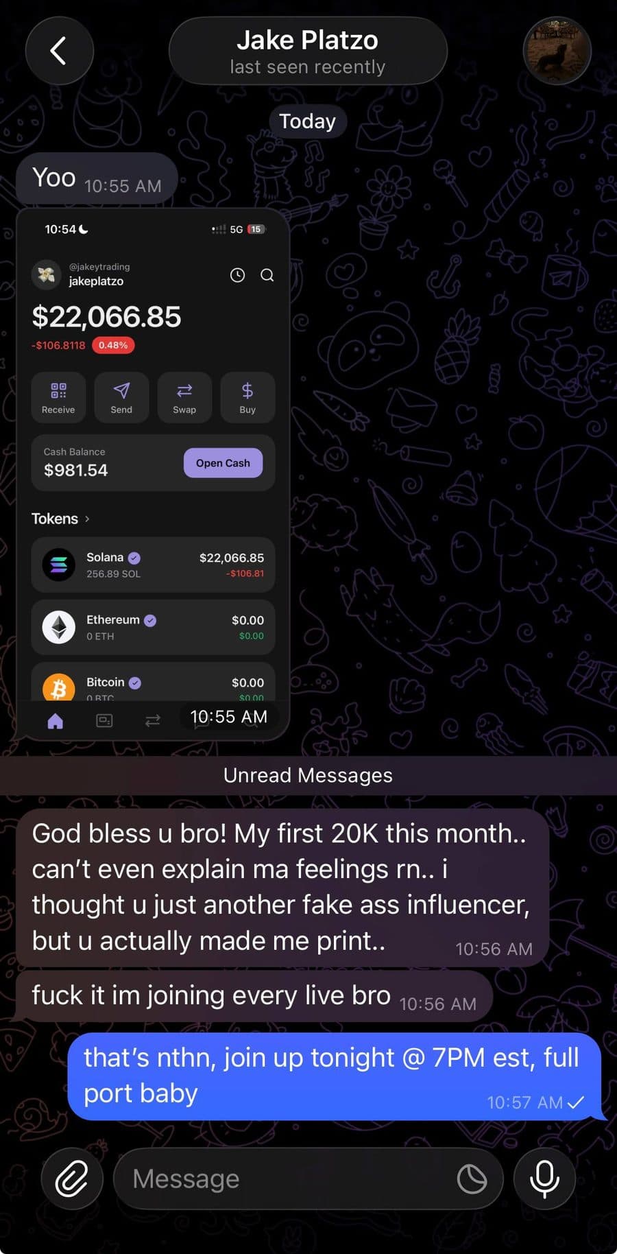 Screenshot van een communitylid dat portfoliowinst rapporteert dankzij $LIZZY