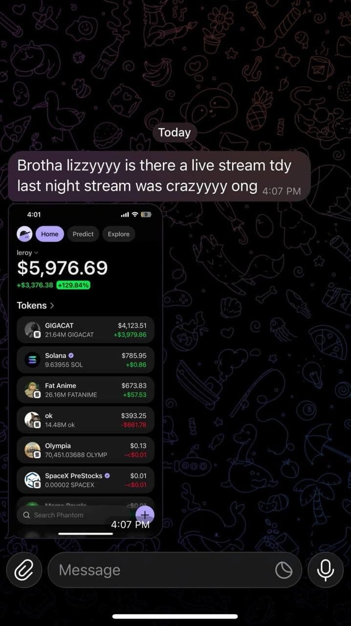Screenshot van een communitylid dat portfoliowinst rapporteert dankzij $LIZZY