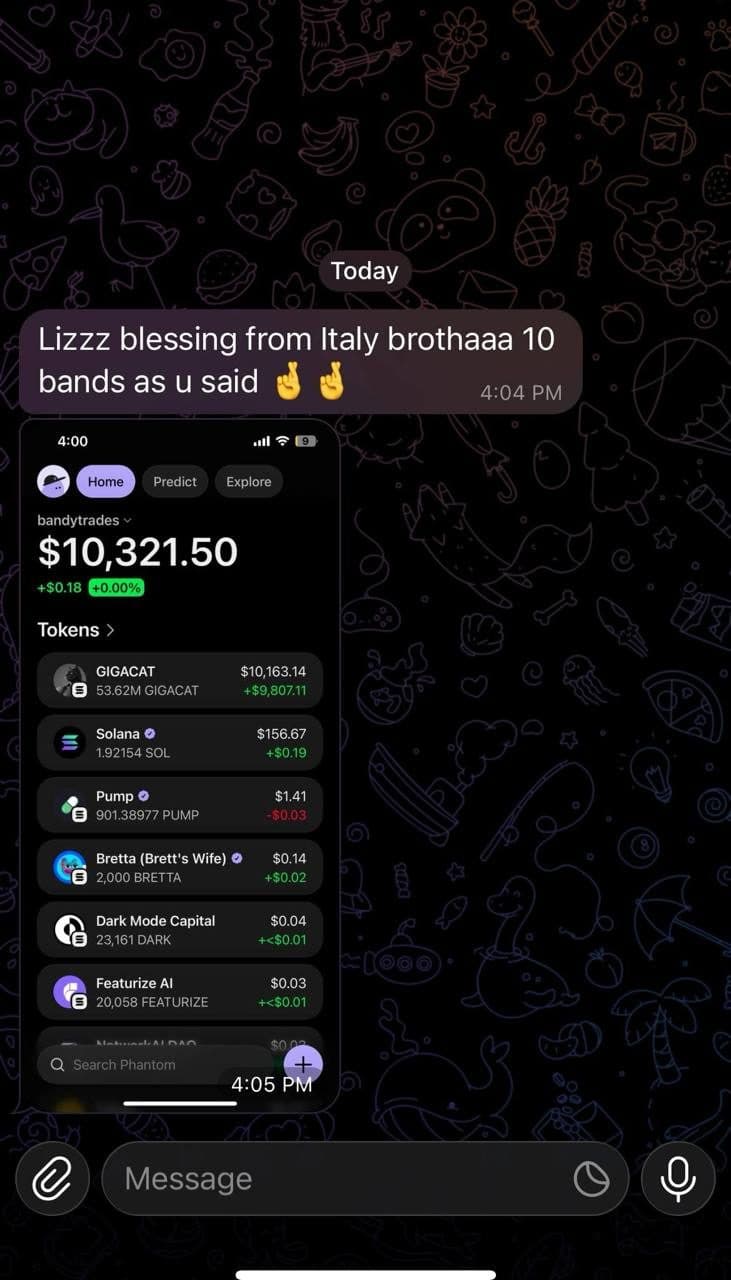 Screenshot van een communitylid dat portfoliowinst rapporteert dankzij $LIZZY